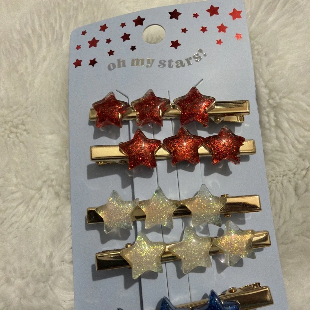 New Set of 6 Patriotic Hair Bobby Pins Red White Blue